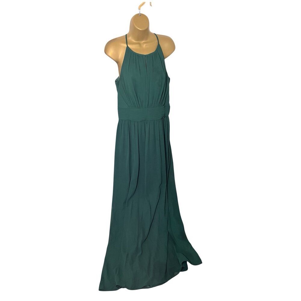 Celebrate DB Studio Halter Maxi Dress Pleated Empire Waist Formal Green 12